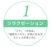 リラクゼーション フケ・かゆみ・頭皮のにきびが気になる方、ストレスの多い方に